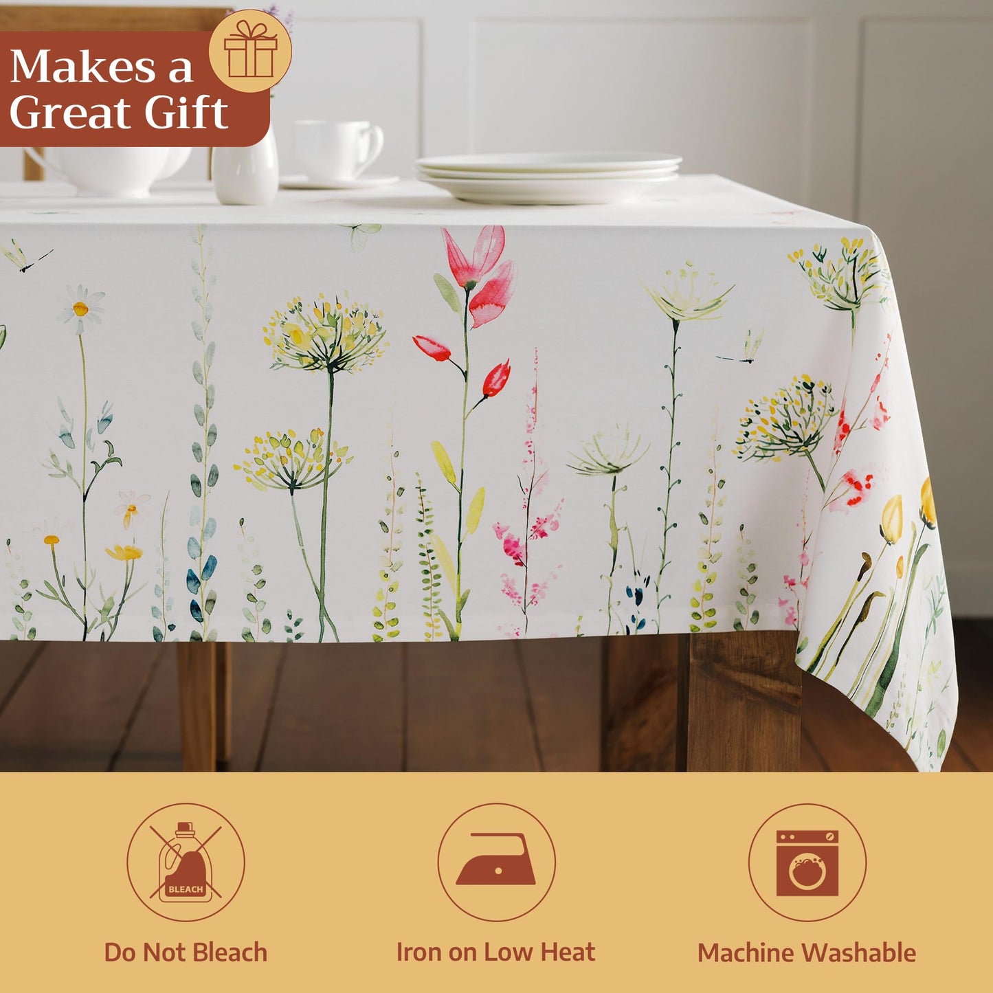 Maison d' Hermine Table Cloth Rectangle Table 100% Cotton 54 x 72 Inches Tablecloth Reusable Decorative for Dining Kitchen Room Farmhouse Home Gifts for Mothers Day Spring Summer - Botanical Fresh