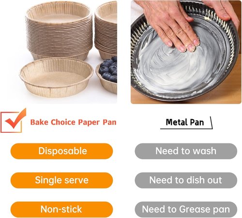 Bake Choice 50pcs Mini Tart Pans - Non-Stick, Unbleached, Disposable 4-Inch Pie Tins | Oven & Microwave Safe