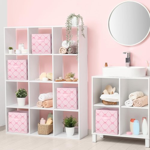 Geelin 6 Pcs Light Pink Bow Storage Bins - 11 Inch Collapsible Organizer Baskets for Home & Office