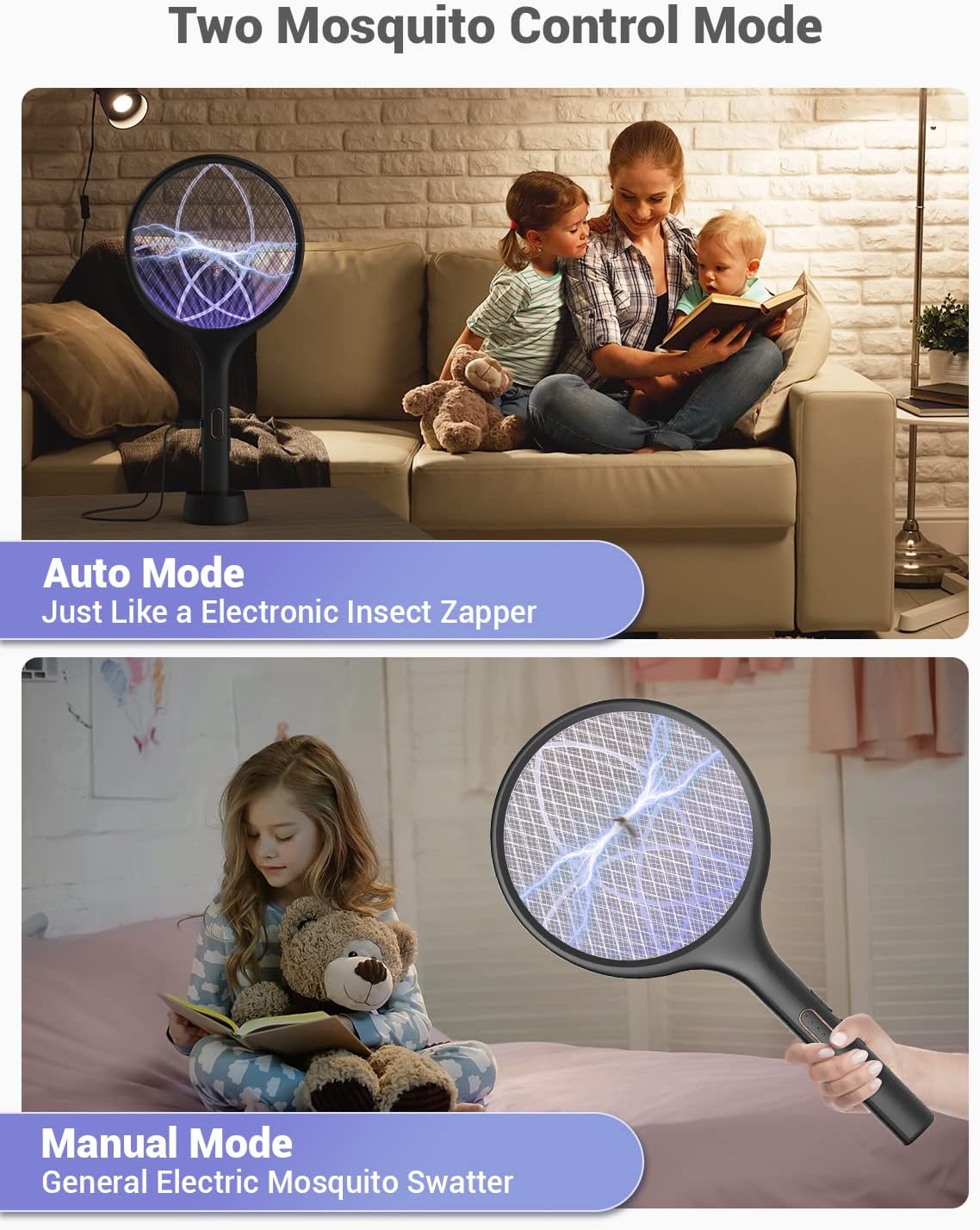 YISSVIC Electric Fly Swatter - 4000V Bug Zapper Racket with Dual Modes & Rechargeable Purple Light | Black, 1 Pack