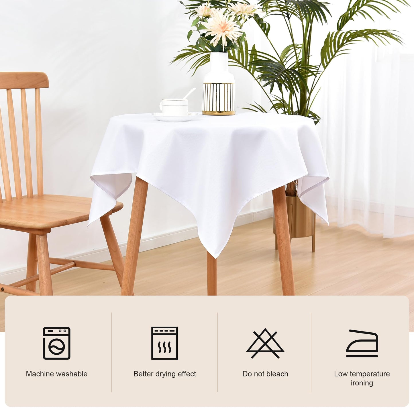 Wolkemer Small Square Tablecloth 36 x 36 Inch Washable Fabric Table Cloth Solid White Table Cover for Nightstand End Bedside Tables Tabletop Decoration