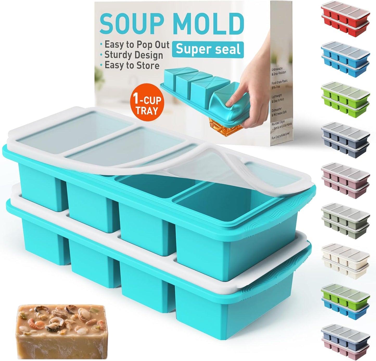 Skiennix Silicone Freezer Tray - Steel Reinforced Lid for Soup & Leftovers | Meal Prep Container