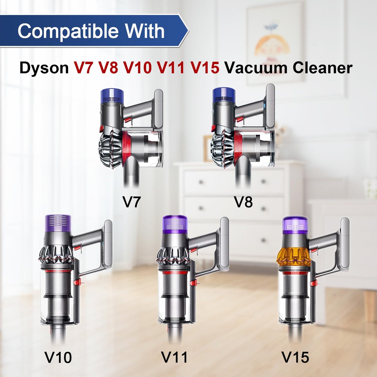 Garbage fighter Quick-Release Motorhead Cleaner for Dyson V7 V8 V10 V11 V15 Vacuum Cleaner Head SV10 SV11 SV12 SV14 Replacement Part Electric Head for Hardwood Floor Carpets Replacement Part 967483-04