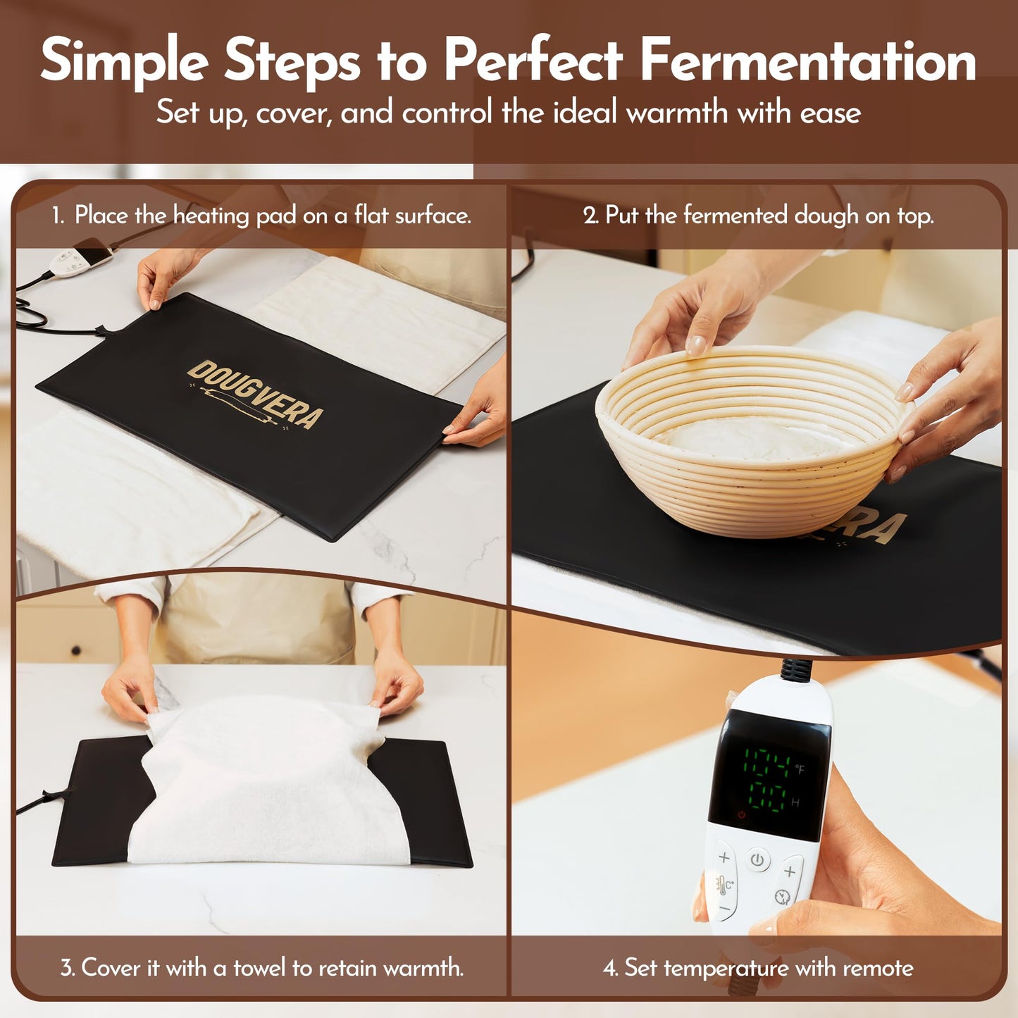Dougvera Bread Proofing Mat 13 x 21In Bread Proofer Warming Mat for Food – Temperature Controlled Sourdough Heating Pad for Home Baking – Waterproof Casing – 2.1M Cord with Standard Plug