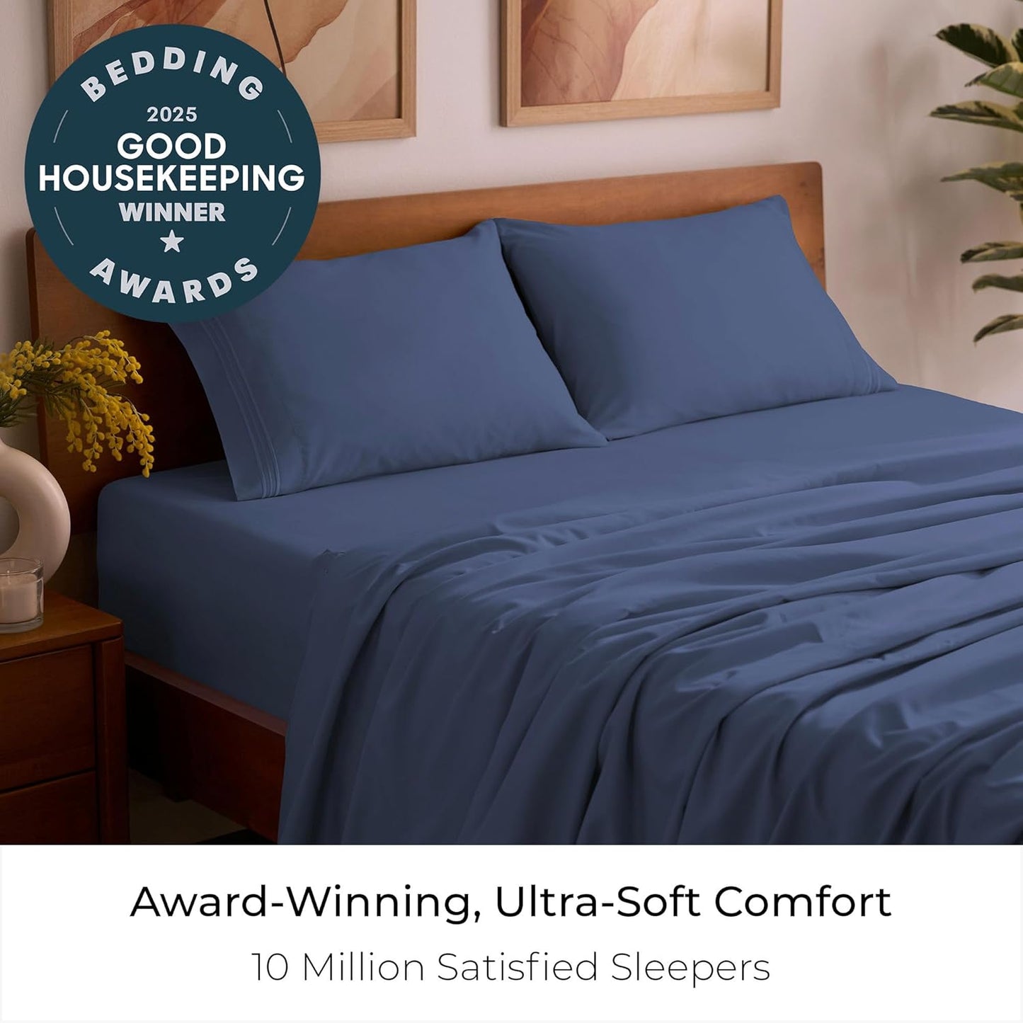 Mellanni Queen Sheets Set - 4 PC Hotel Luxury Bedding | Extra Soft, Cooling, Wrinkle-Resistant (Queen, Blue Nova)