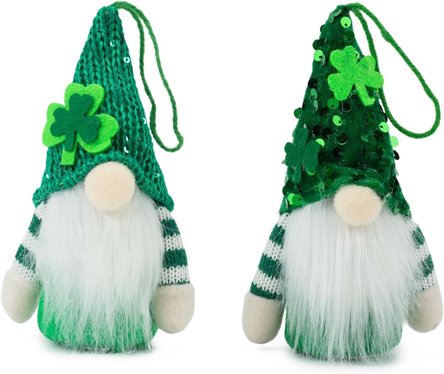 Skiennix St. Patrick's Day Gnomes - Plush Leprechaun Doll Decorations | 2-Pack Green Shamrock Ornaments