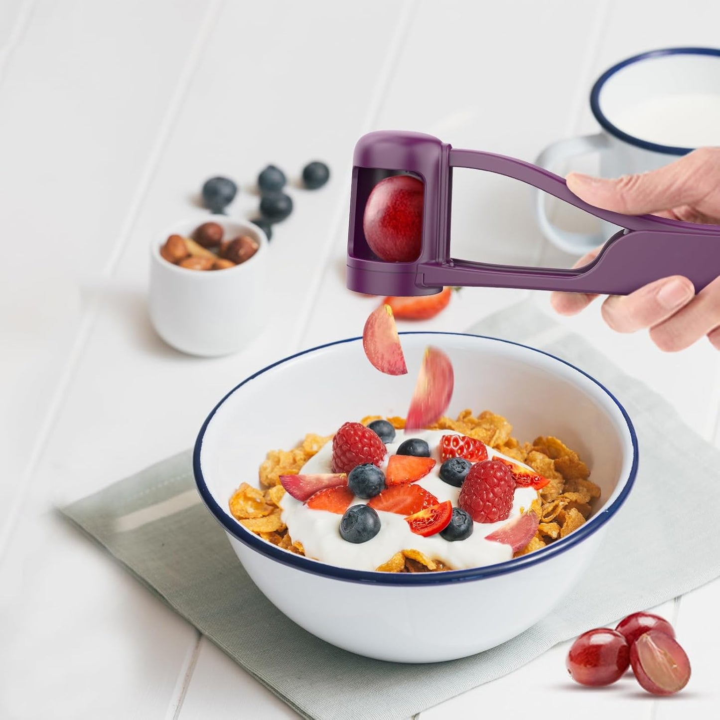 Luvan Grape Cutter for Toddlers 1-3 | Stainless Steel Fruit Slicer - Purple, Ideal for Salad & Cake Decor