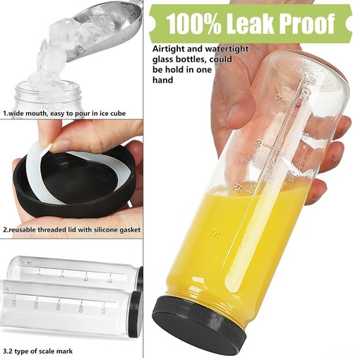 Huichuiero [8 Pack] 20 Oz Glass Juicing Bottles w Airtight Lids - Reusable Drinking Jars w Scale, Travel Water Cups - Tall Mason Jar for Juice, Boba, Smoothie, Vanilla Extract(Extra 3 Lids)