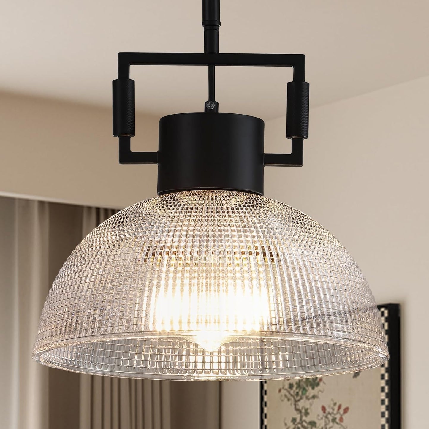 Pendant Lights Kitchen Island, 11.8" Gold Glass Pendant Lights Modern Vintage Fluted Large Dome Shade Brass Island Lights for Kitchen Dining Room Hallway Bedroom Restaurant.
