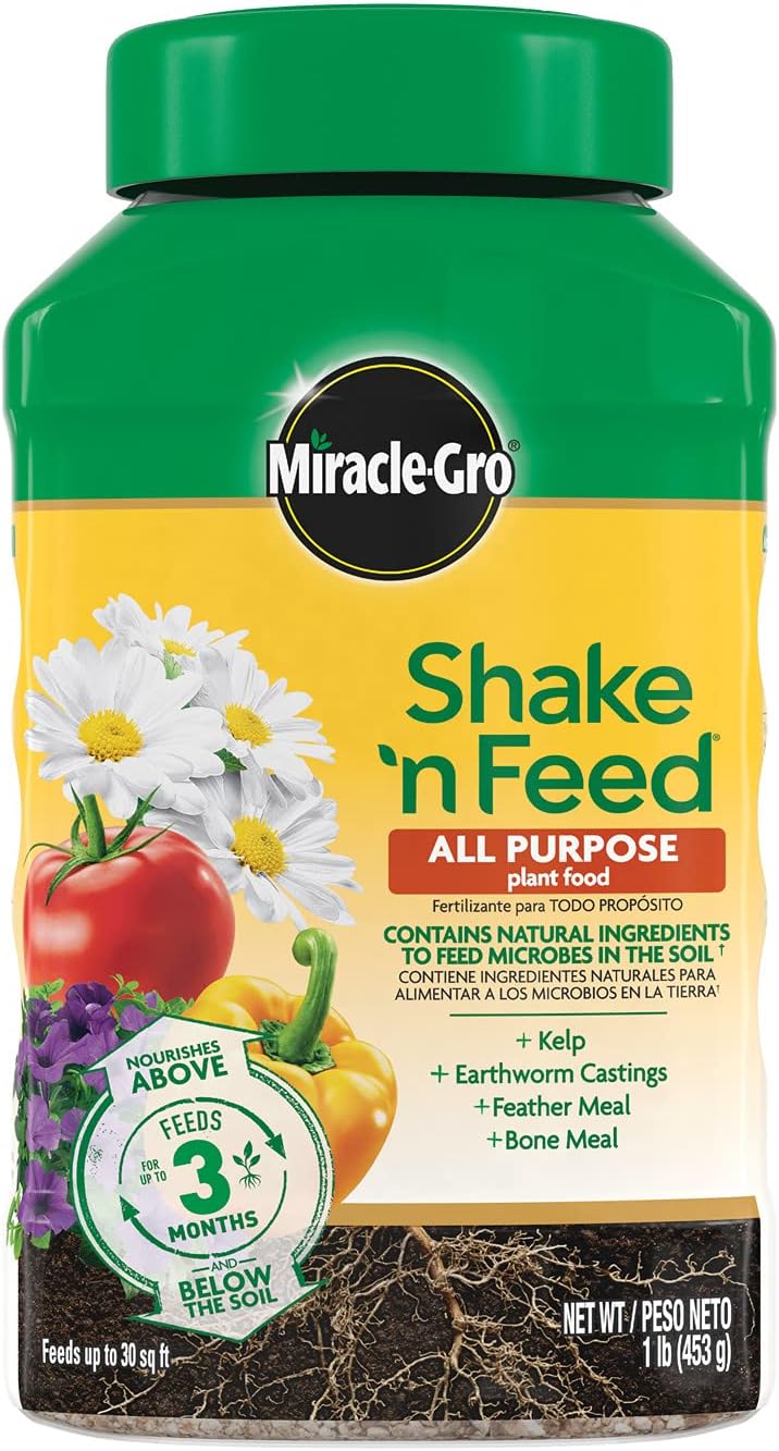 Miracle-Gro Shake 'N Feed All Purpose Plant Food - Feeds Indoor & Outdoor Plants for 3 Months, 1 lb.