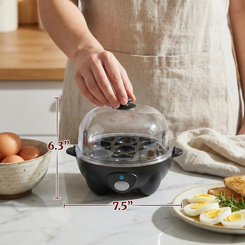 Elite Gourmet Rapid Egg Cooker - 7 Egg Capacity, Auto Shut-Off & Recipe Booklet | Black