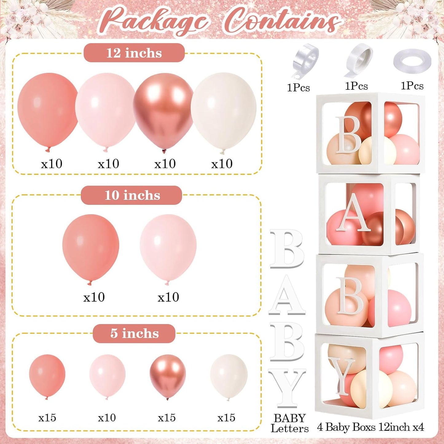 Winrayk Rose Gold Balloons - Floral Baby Shower Decorations with Letters | Pink Balloon Arch Kit for Girls