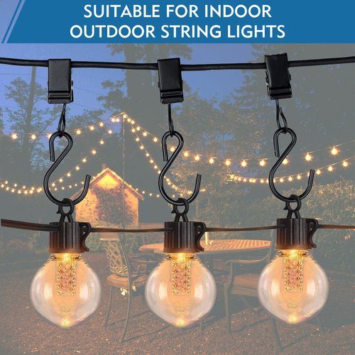 Christmas Light Clips Hanging Hooks - 50 Pack Outdoor String Light Clips - Heavy Duty Metal Camper Awning String Party Light Hook - Holiday Light Clips Hangers Canopy Tent RV Xmas Decor Clamps