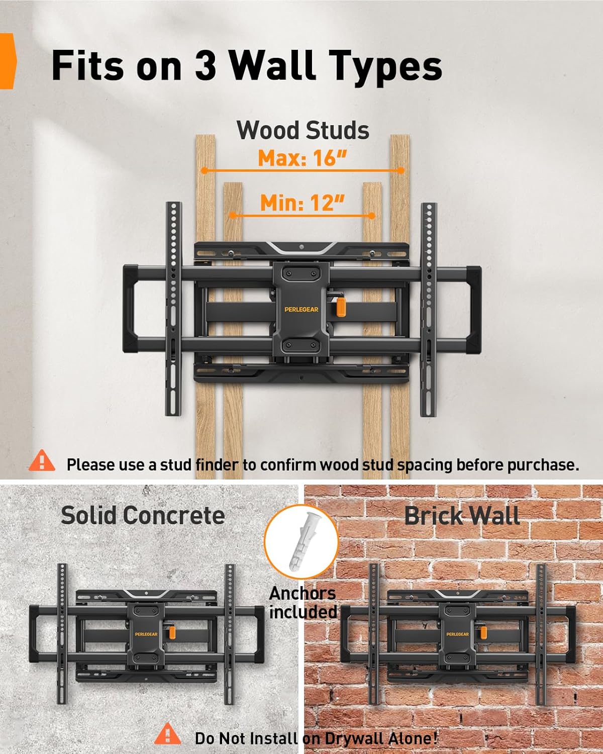 Perlegear Full Motion TV Wall Mount - Heavy Duty Bracket for 42-86 Inch TVs, Swivel & Tilt, Max VESA 600x400mm