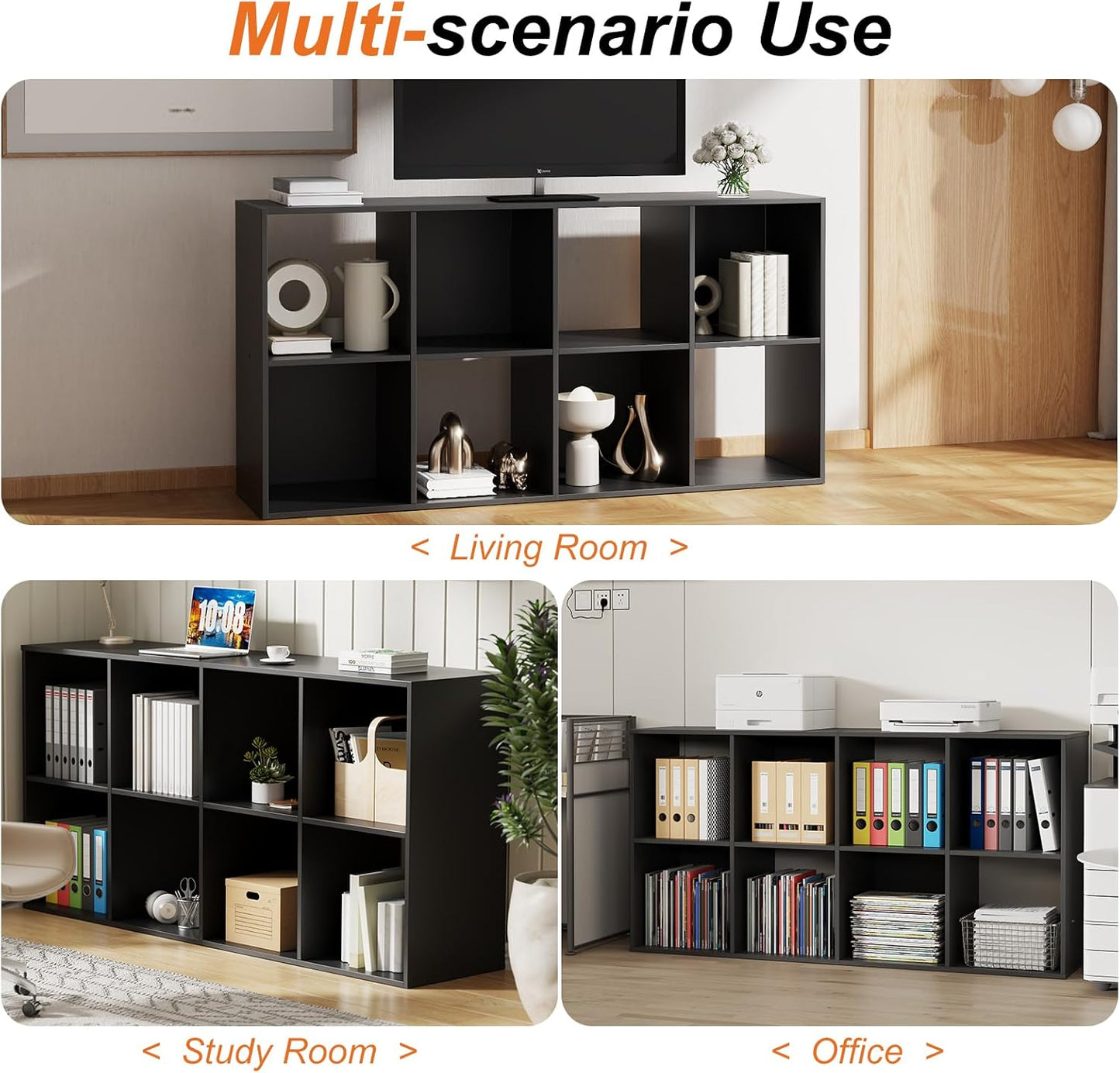 Sweetcrispy 8 Cube Storage Organizer - Versatile Open Cube Bookshelf with Removable Back Panels | 47.7" L x 11.6" W x 24" H, Black