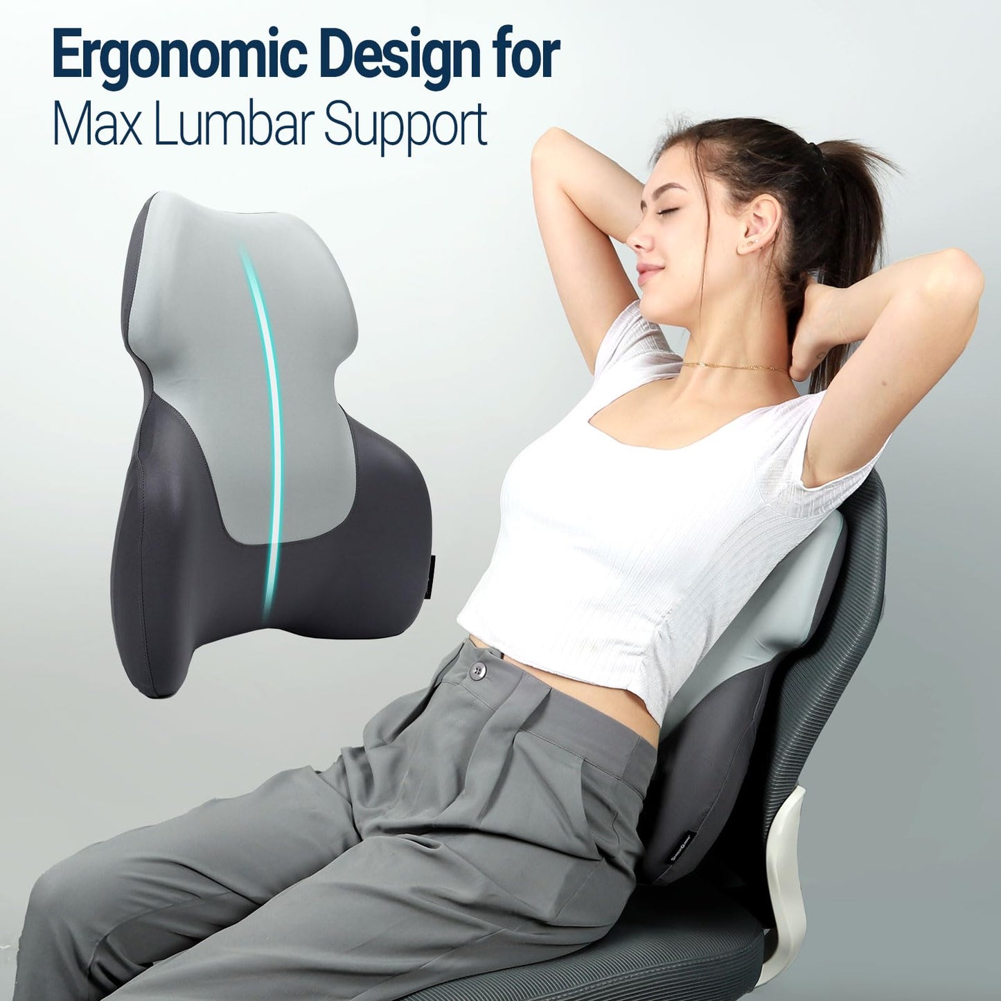 Long Back Lumbar Support Pillow - Fully Entire Back Support - Back Pain Relief and Posture Improved - Memory Foam Back Pillow Cushion for Office Chair, Gaming Chair, Recliner, Car Driving, Grey