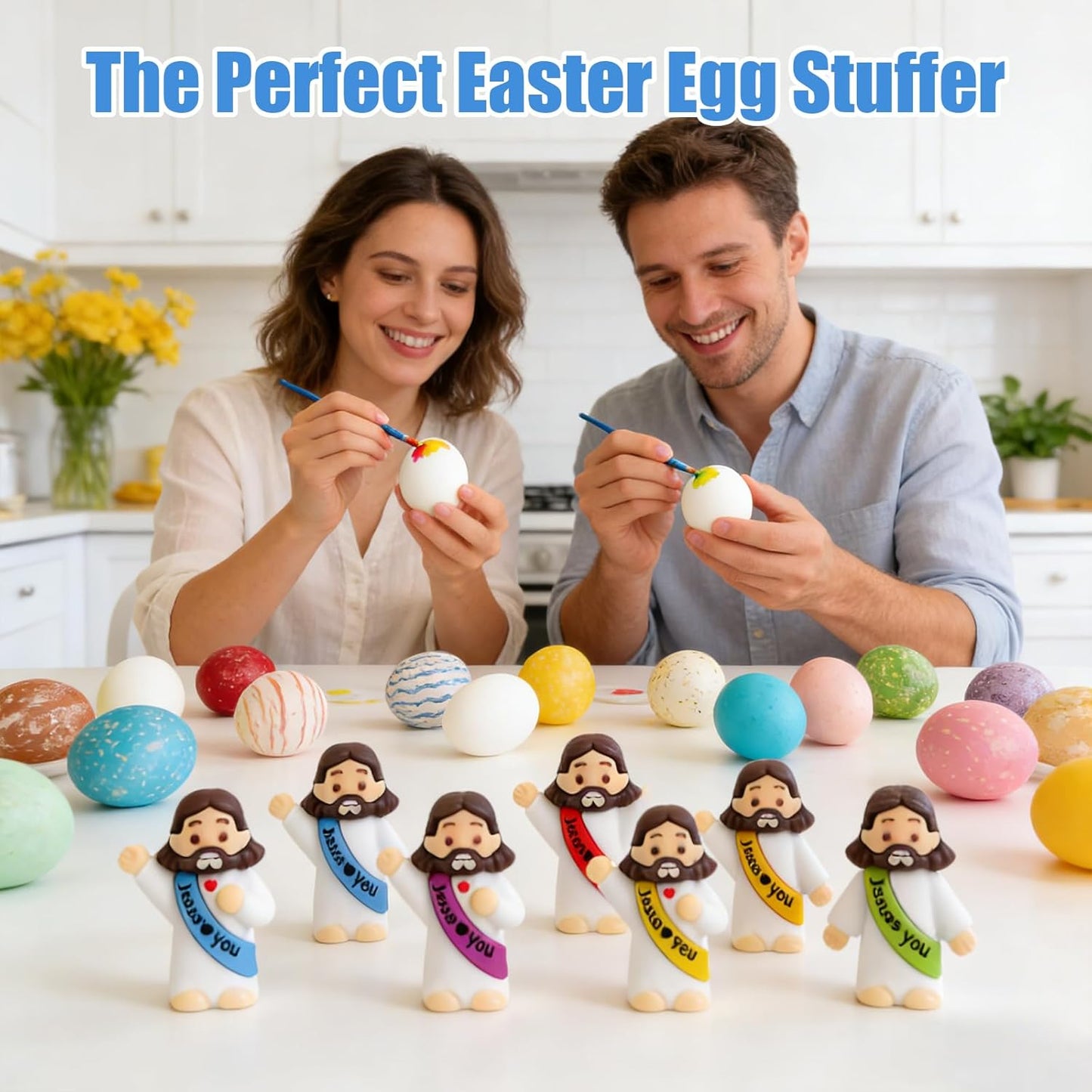 Mini Jesus Figurines by [Brand Name] - 40 Pcs Bulk Set for Easter Egg Stuffers & Religious Gifts - 4 Colors & 3 Poses