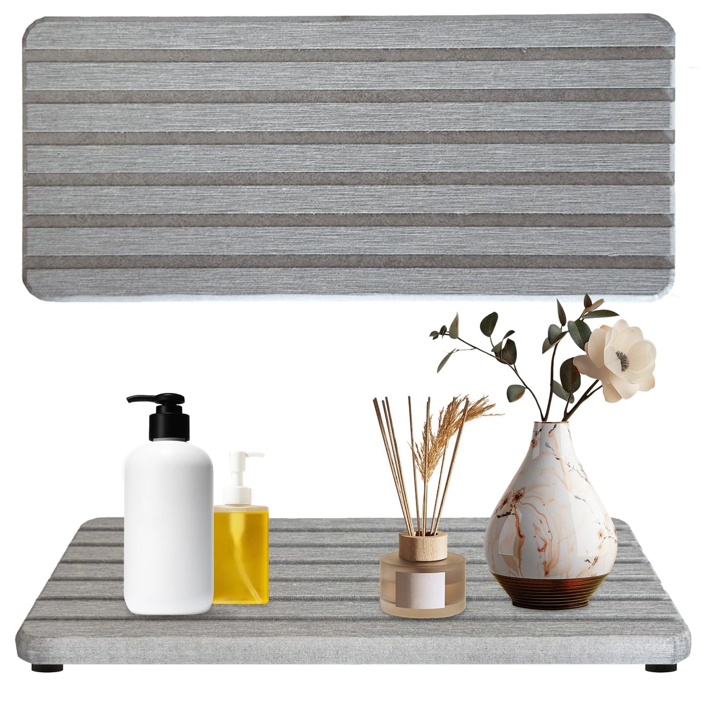 2 PCS Water Absorbent Diatomite Rectangle Coasters with Grooved Design - Thirsty Absorbing Stone Tray for Soaps Dish, Hand Soaps, Plants, Toiletries - Keep Bathroom & Kitchen Counter Tops Dry & Tidy
