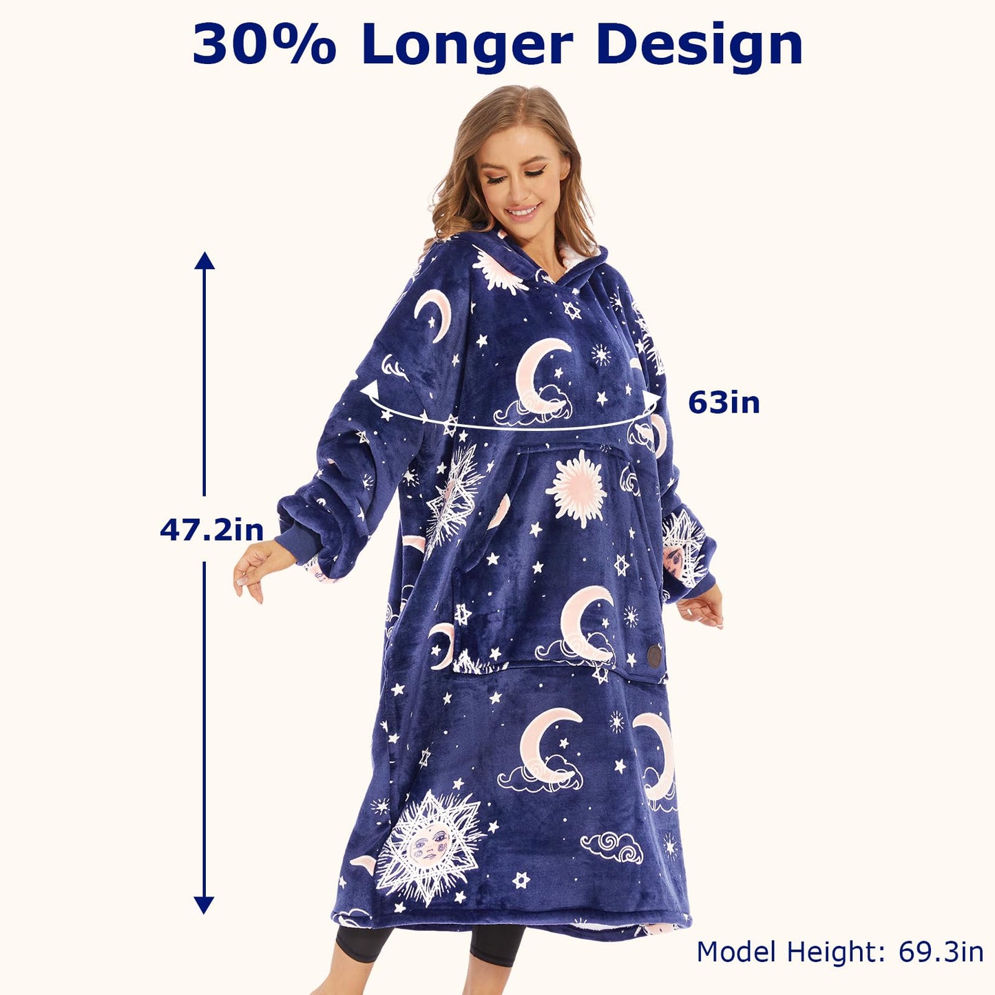 THREE POODLE Wearable Blanket Hoodie, Glow in The Dark Oversized Hoodie Blanket, Sherpa Hooded Blanket Sweatshirt for Adults Women Men Kids, Cozy Gifts