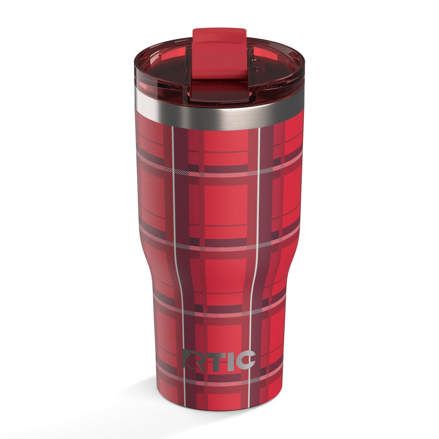 RTIC 30oz Essential Tumbler with Lid, Ceramic Lined, Insulated, Stainless Steel, Metal, Double Wall Vacuum-Insulation, Travel Cup for Iced Coffee, Tea, Hot and Cold Drink, Red Plaid