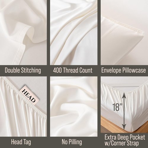 Bella Coterie Twin XL Luxury Bamboo Viscose Sheet Set - 100% Organic, Ultra Soft & Cooling | Ivory, 18" Deep Pocket