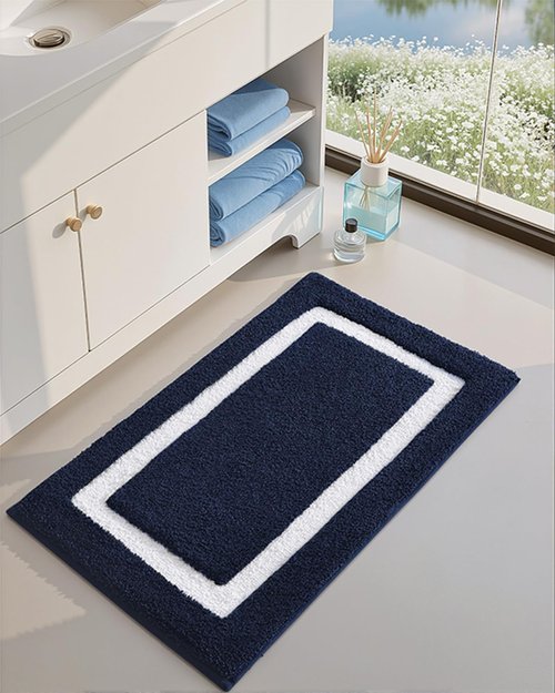 Color&Geometry Navy Blue Bathroom Rugs - Extra Soft Microfiber, Non-Slip, Washable 36x24" Bath Mat