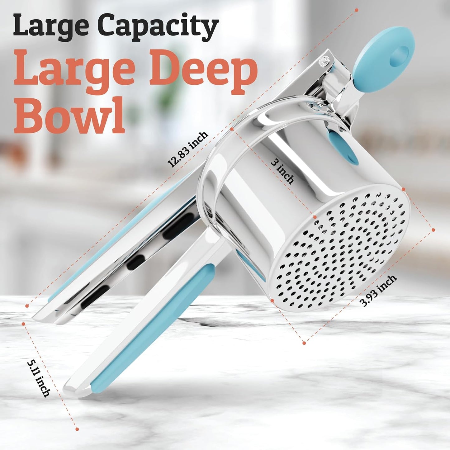PriorityChef 15oz Potato Ricer - Heavy Duty Stainless Steel with 3 Discs for Perfect Mashed Potatoes | Turquoise