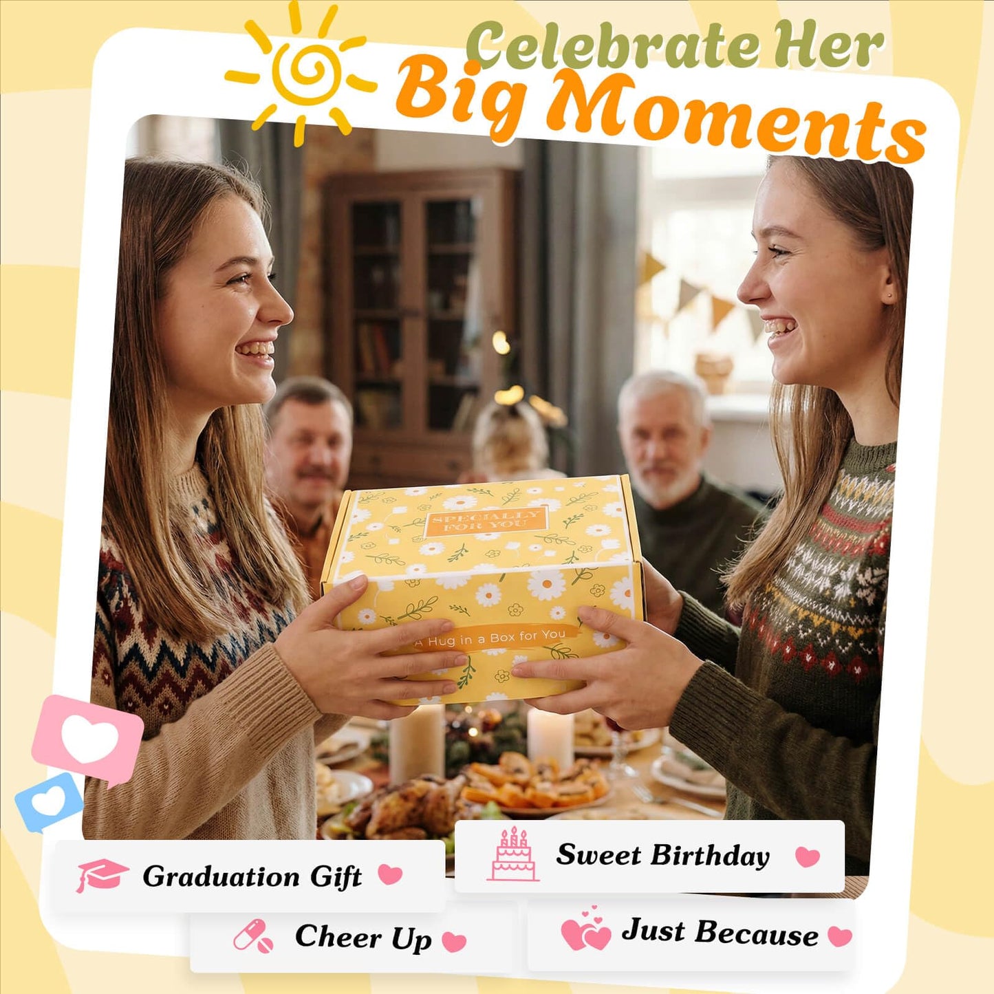 Sunshine Gifts for Teen Girls, Teen Girl Gifts Trendy Stuff, Teenage Girl Gift Baskets, Birthday Gift for Teenage, Cheer Up Set Pick Me Up Box for Woman, Daughter, Sister, Her, Best Friend (Yellow)