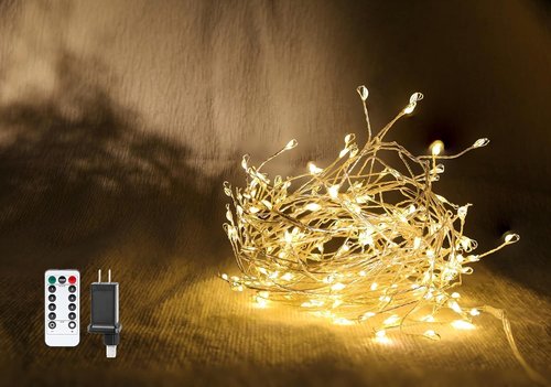Clearzen Fairy Lights 10 Feet 200 LEDs Cluster Lights Waterproof Firecracker String Light UL Plug Power Supply with Remote 8 Lighting Modes for Ceiling Bedroom Wreath Wedding Christmas, Warm White