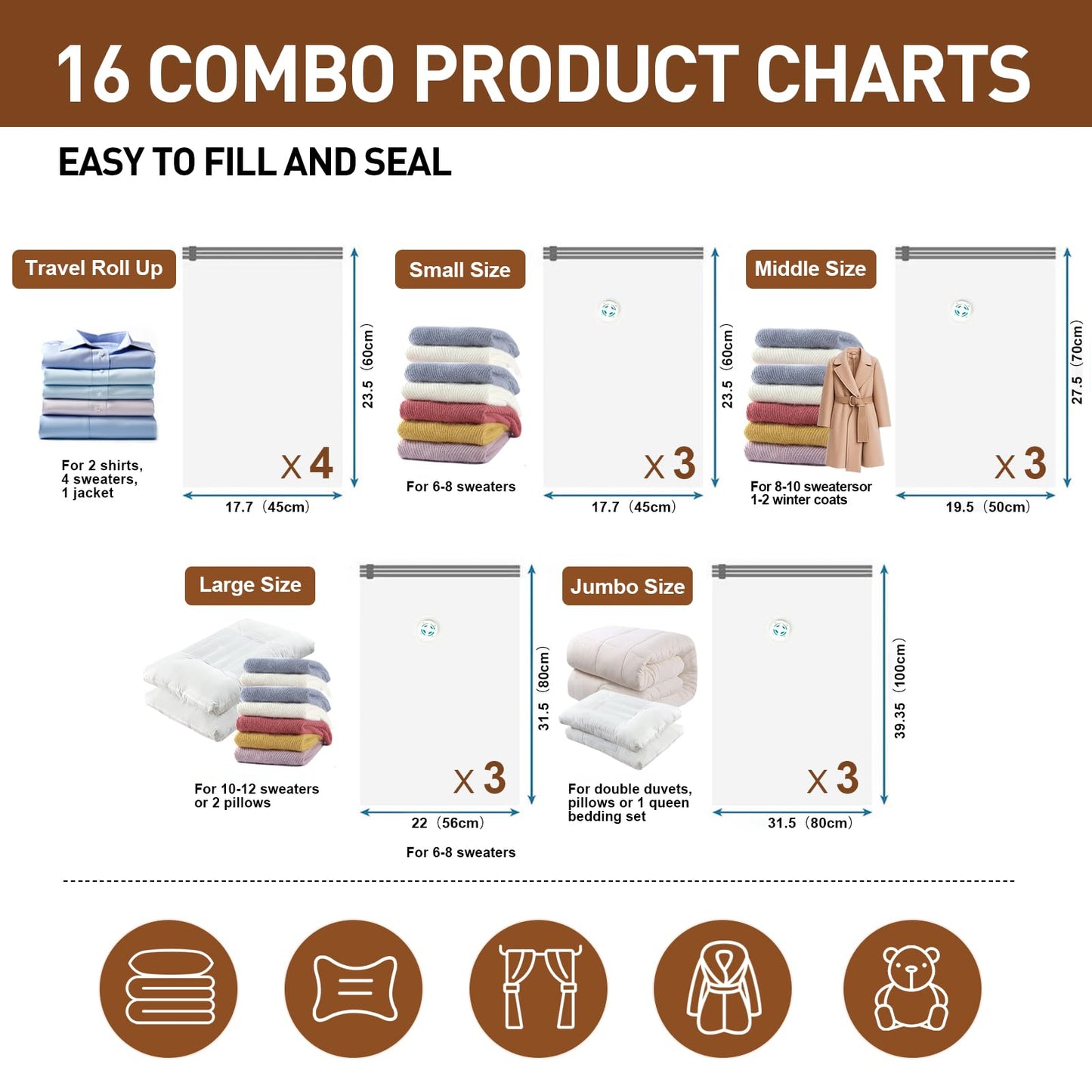 Vacuum Seal Bags for Clothing Travel, 16 Pack (3 Jumbo/3 Large/3 Medium/3 Small/4 Roll) Vacuum Storage Bags with Portable Electric Pump, Space Saver Bags for Luggage, Suitcase, Clothes, and Blankets