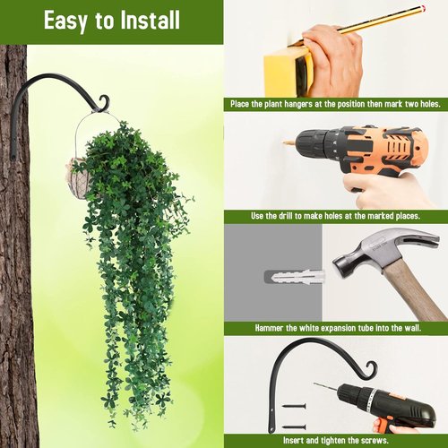 Feed Garden 14-Inch Decorative Hanging Plant Brackets - 2 Pack Wall Hooks for Outdoor Use | Black