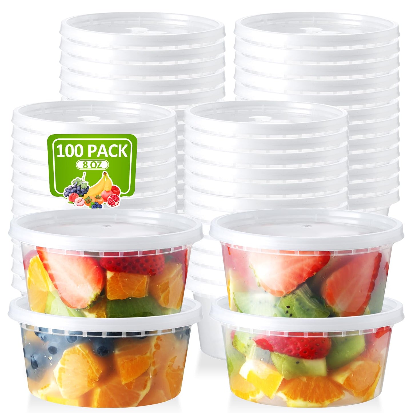 NEEBAKE 100 Set 8 oz Deli-Containers-with-Lids-Airtight-Plastic-Food-Storage-Containers-with-Lids-Soup-Slime-Overnight-Oat-To-Go-Containers