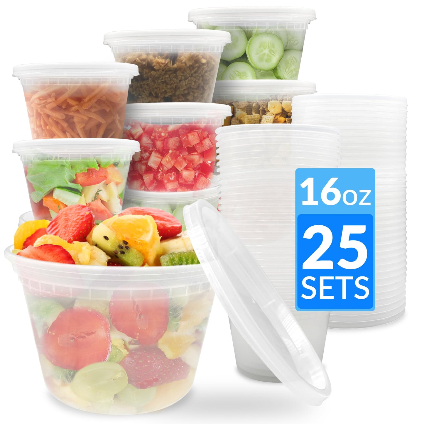 Reli. Deli Containers with Lids (25 Sets) 16 oz Plastic Containers with Lids | To Go, Meal Prep, Food Storage | BPA Free Plastic & Disposable | Microwave, Dishwasher, Freezer Safe