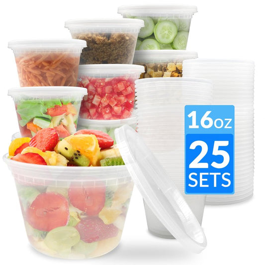Reli. Deli Containers with Lids (25 Sets) 16 oz Plastic Containers with Lids | To Go, Meal Prep, Food Storage | BPA Free Plastic & Disposable | Microwave, Dishwasher, Freezer Safe