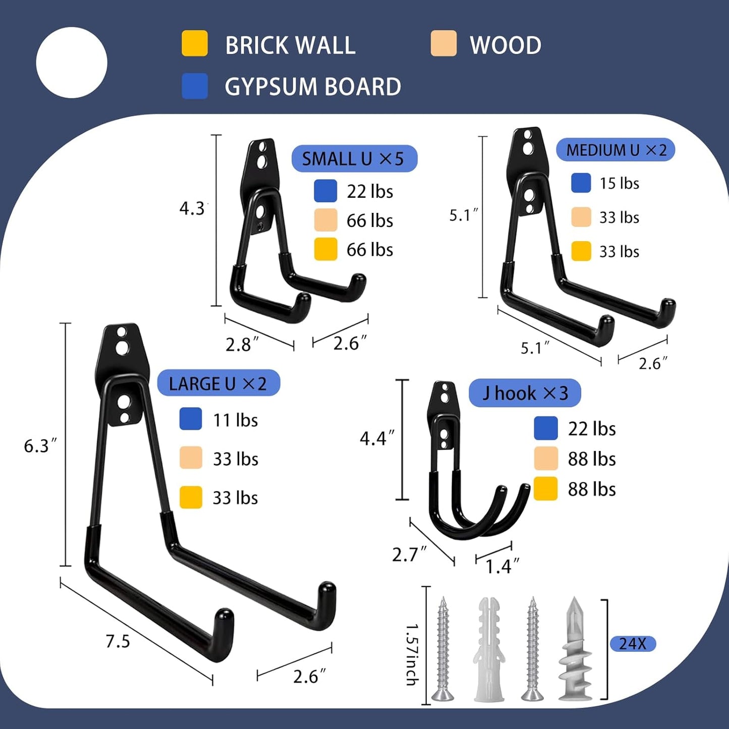 KOFANI Heavy-Duty Garage Hooks - 12 Pack Anti-Slip Wall Storage for Bikes, Ladders & Garden Tools