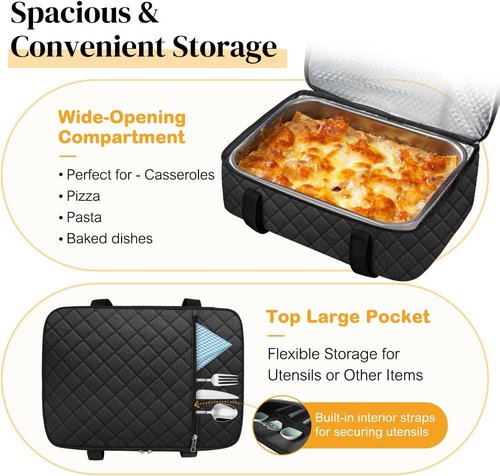 Coobiiya Insulated Casserole Carrier - Thermal Lunch Bag Keeps Food Hot or Cold | Fits 9" x 13" Baking Dish