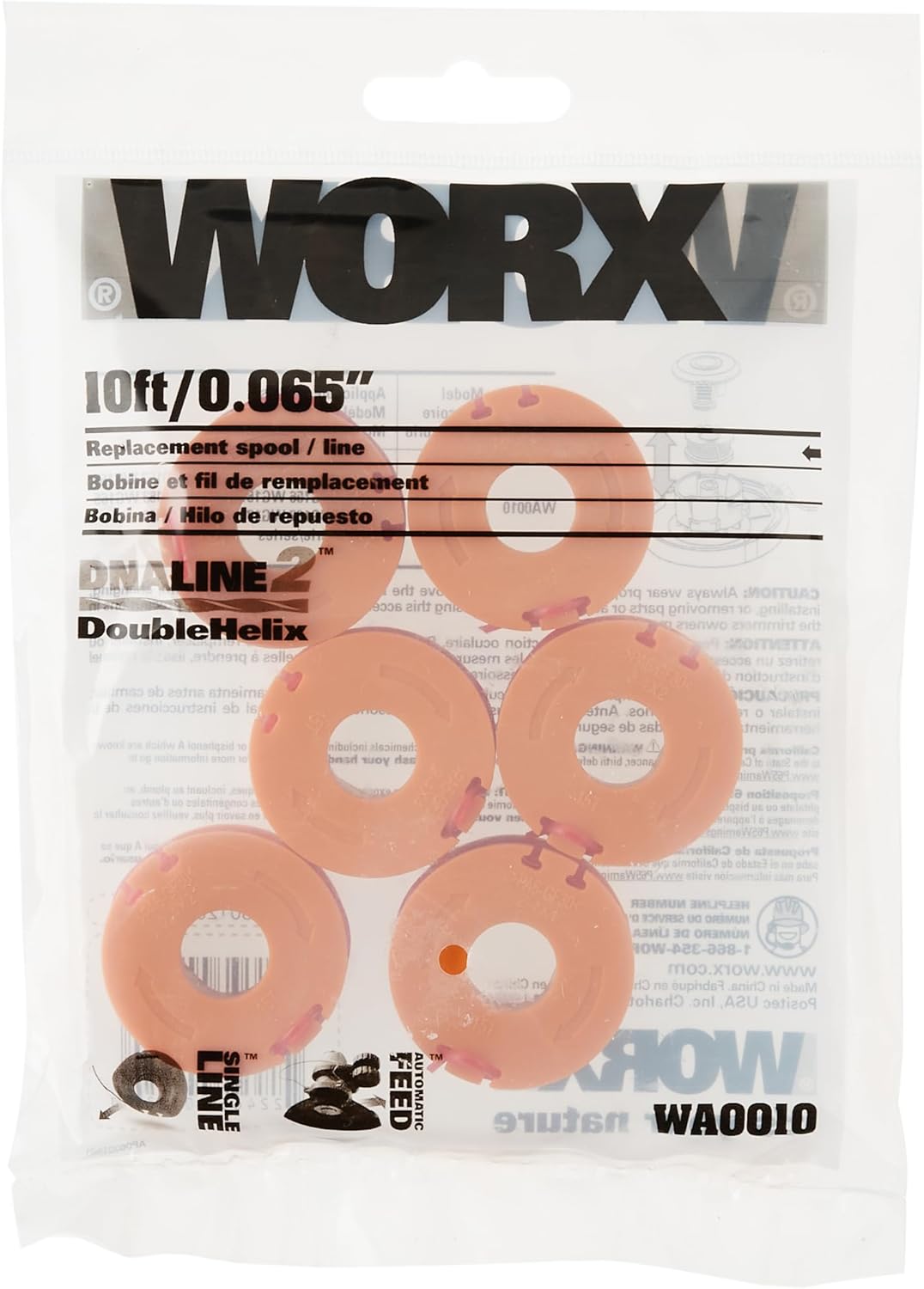 WORX Replacement Spool & Line for String Trimmers - 6-Pack | Durable & Easy to Install