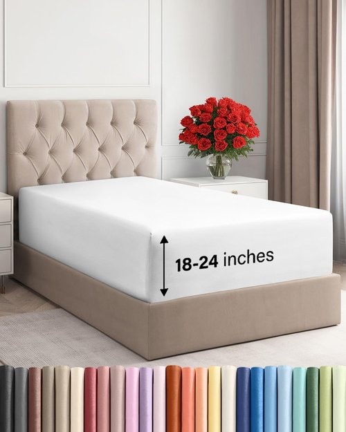 Hotel Luxury Extra Deep Twin Fitted Sheet - Ultra Soft & Wrinkle Free - Fits 18 to 24 Inch Mattresses - Easy-Care White