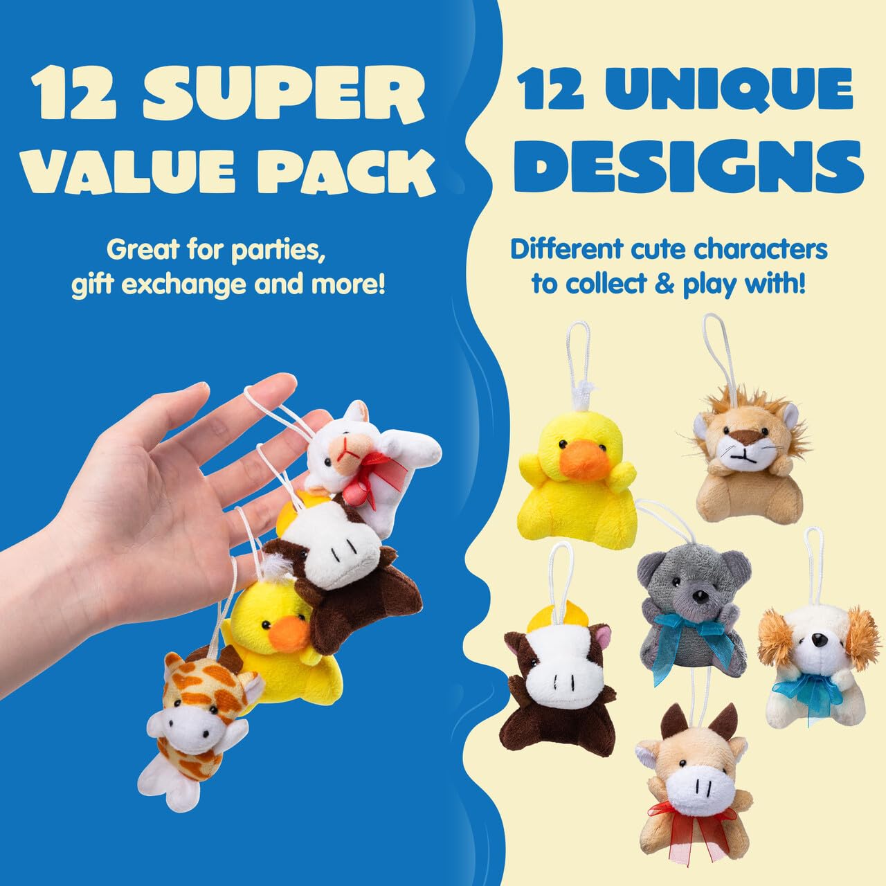 JOYIN 72 Pack Mini Animal Plush Toy Assortment (72 Units 3" Each),Bulk Stuffed Animals Party Favors for Kids, Small Animals Plush Keychain Decoration, Carnival Prizes, Birthday Treasure Box Toys