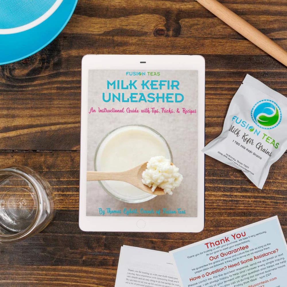 1 TBSP Milk Kefir Grains and eBook "Milk Kefir Unleashed by Thomas Egbert" - Fresh Live Active Probiotic Starter Cultures - Fusion Teas
