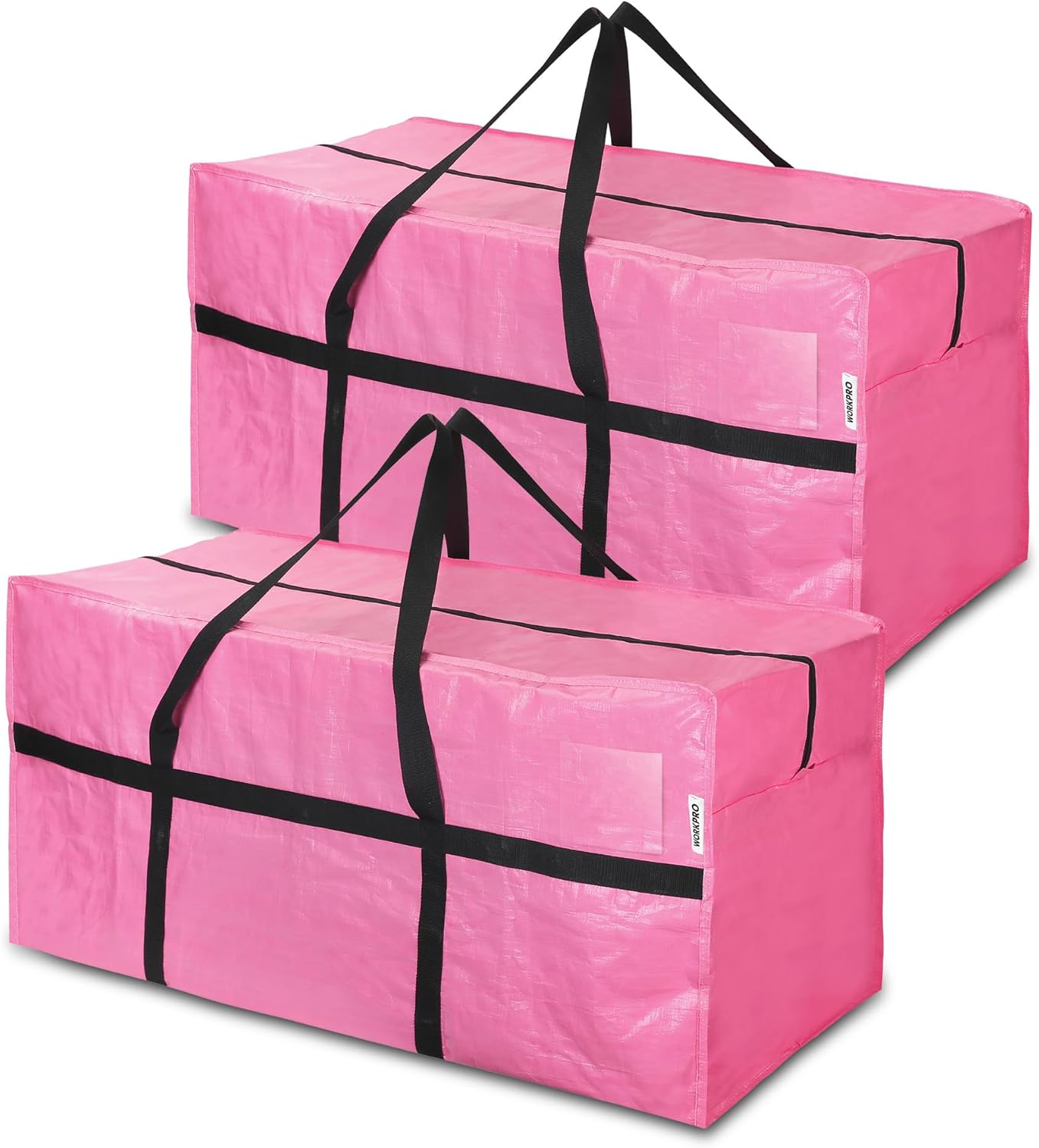 WORKPRO 66 Gallon Extra Large Heavy-Duty Moving Bags - Water-Resistant Storage Totes, 2-Pack | Pink