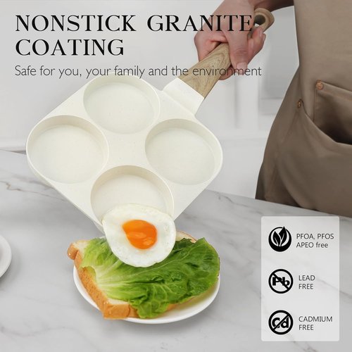 GiPP Nonstick Omelette Pan - 4-Cup Granite Skillet with Heat-Resistant Handle | PFOA Free, Easy to Clean, White