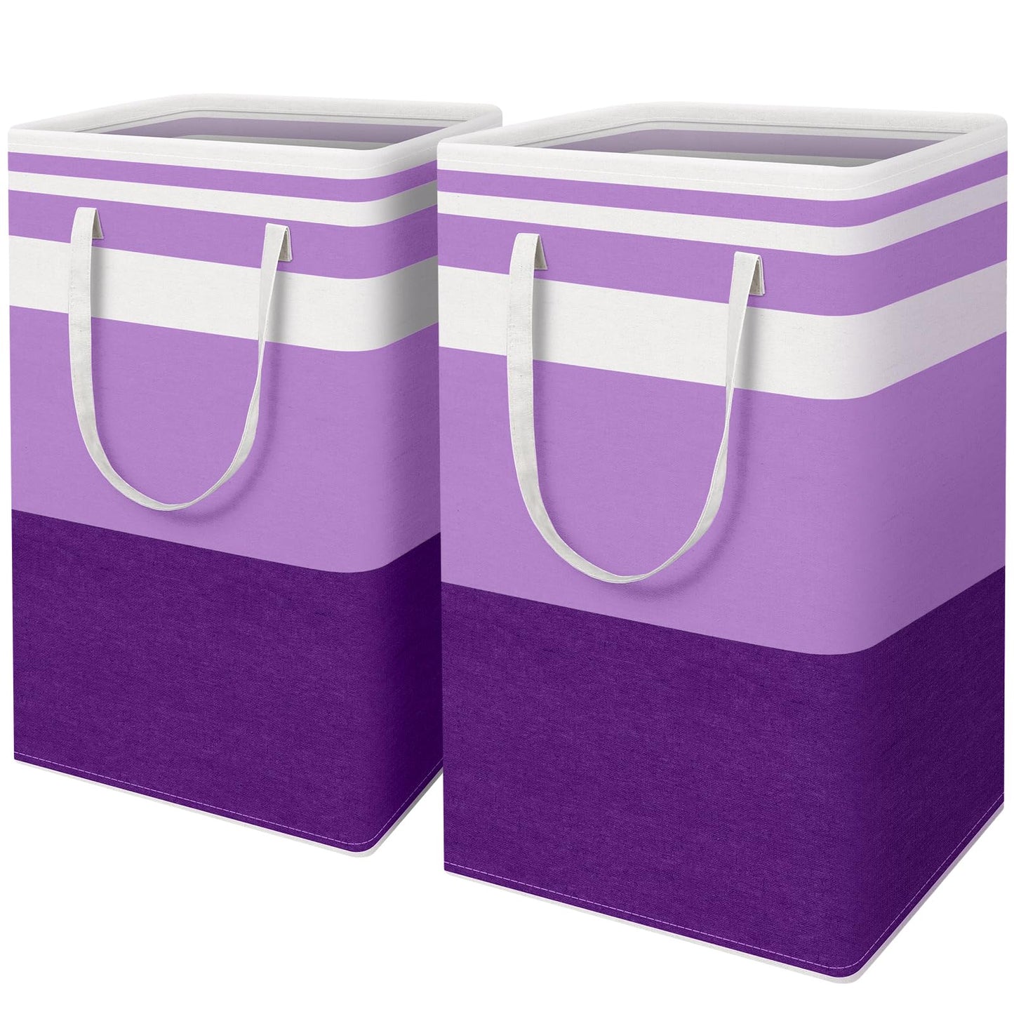 HomeHacks 2 Pack Large Laundry Baskets, Waterproof, Freestanding Laundry Hampers, Collapsible Clothes Hamper with Reinforced Handles in Laundry, College Dorm, Bathroom, Bedroom (Purple, 88Lx2)