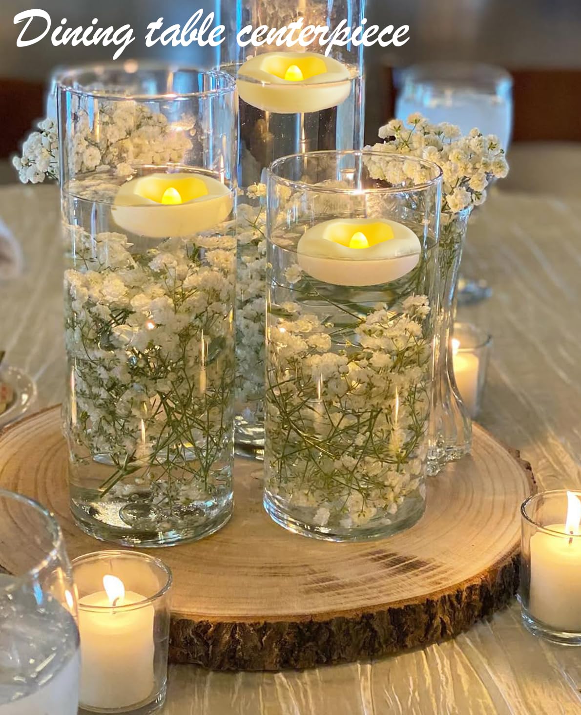 Auemaniliy 24 x 2”Floating Candle, 200 Hour Water Activated Warm White Battery Powered Flameless LED Floating Candle Floating for centerpieces/Bathtub/Pool/Fountain