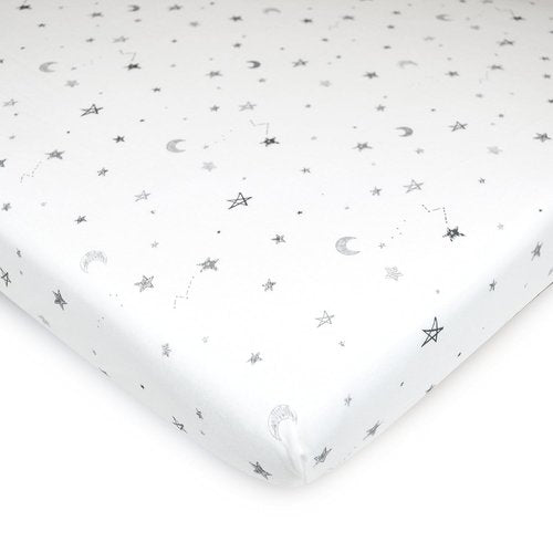 American Baby Company 100% Natural Cotton Fitted Pack and Play Sheets - Soft & Breathable, 39" x 27", Grey Stars/Zigzag for Boys & Girls