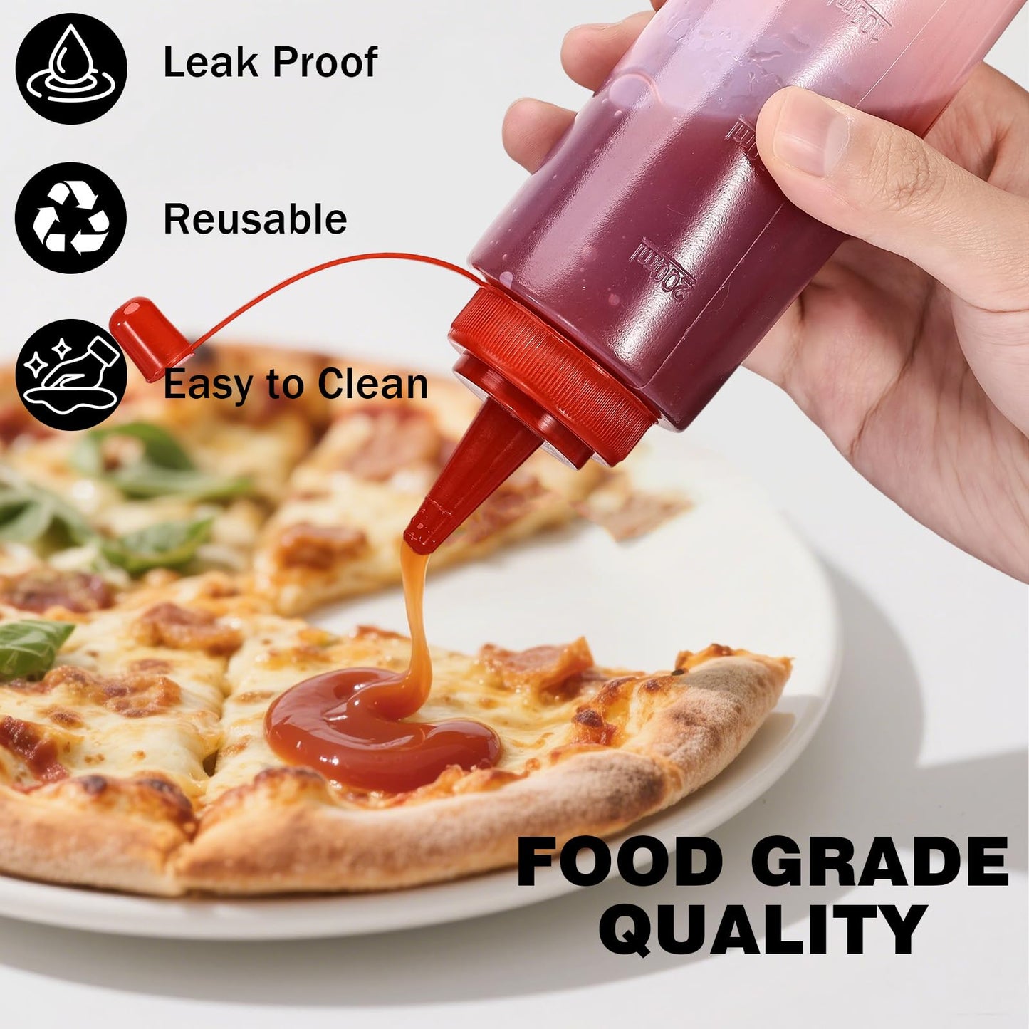 Katfort Condiment Squeeze Bottles Ketchup Dispenser, 2 Pack 8oz Squeeze Bottles for Liquids, Plastic Sauce Bottle with Cap Lid, Squirt Bottles for Sauces Liquids BBQ Dressing Pancake Art