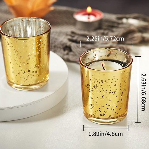 Gold Votive Candle Holders Set of 24 - Speckled Mercury Gold Glass Candle Holder Bulk - Ideal Fall Decor for Boho Wedding Centerpiece Table，Halloween & Thanksgiving Decorations Indoor