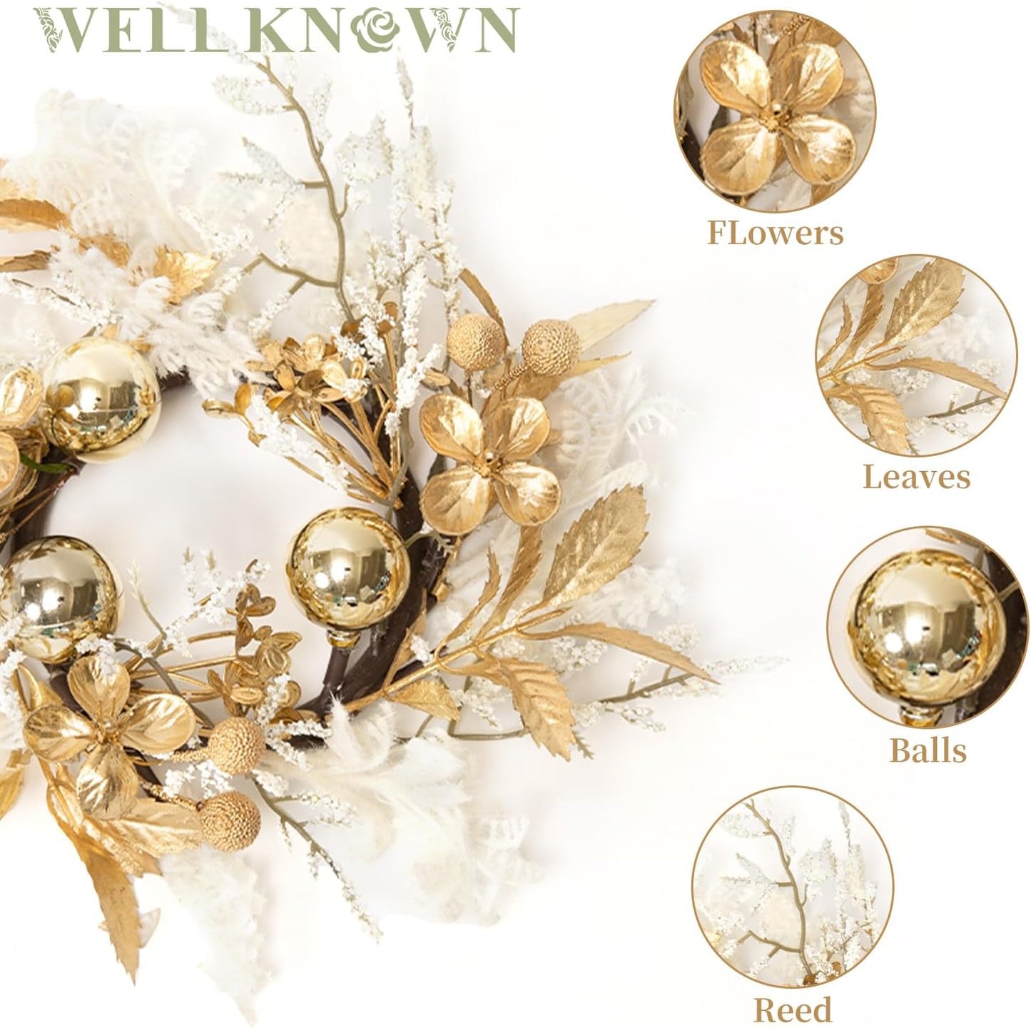Skiennix 2 Pcs 9" Mini Golden White Floral Candle Rings - Elegant Home Decor for Pillars & Windows
