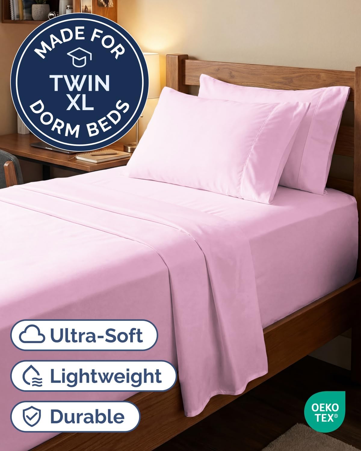 Skiennix Extra Deep Twin XL Sheet Set - 4-Piece Breathable Cooling Bedding - Soft, Wrinkle-Free Light Pink