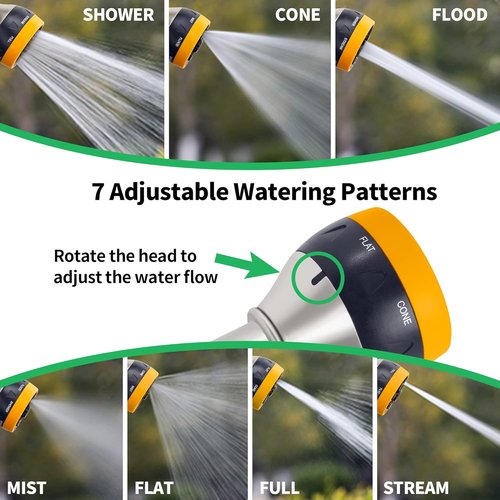 AUTOMAN High Pressure Garden Nozzle - 100% Metal, 7 Spray Patterns for Efficient Watering & Cleaning